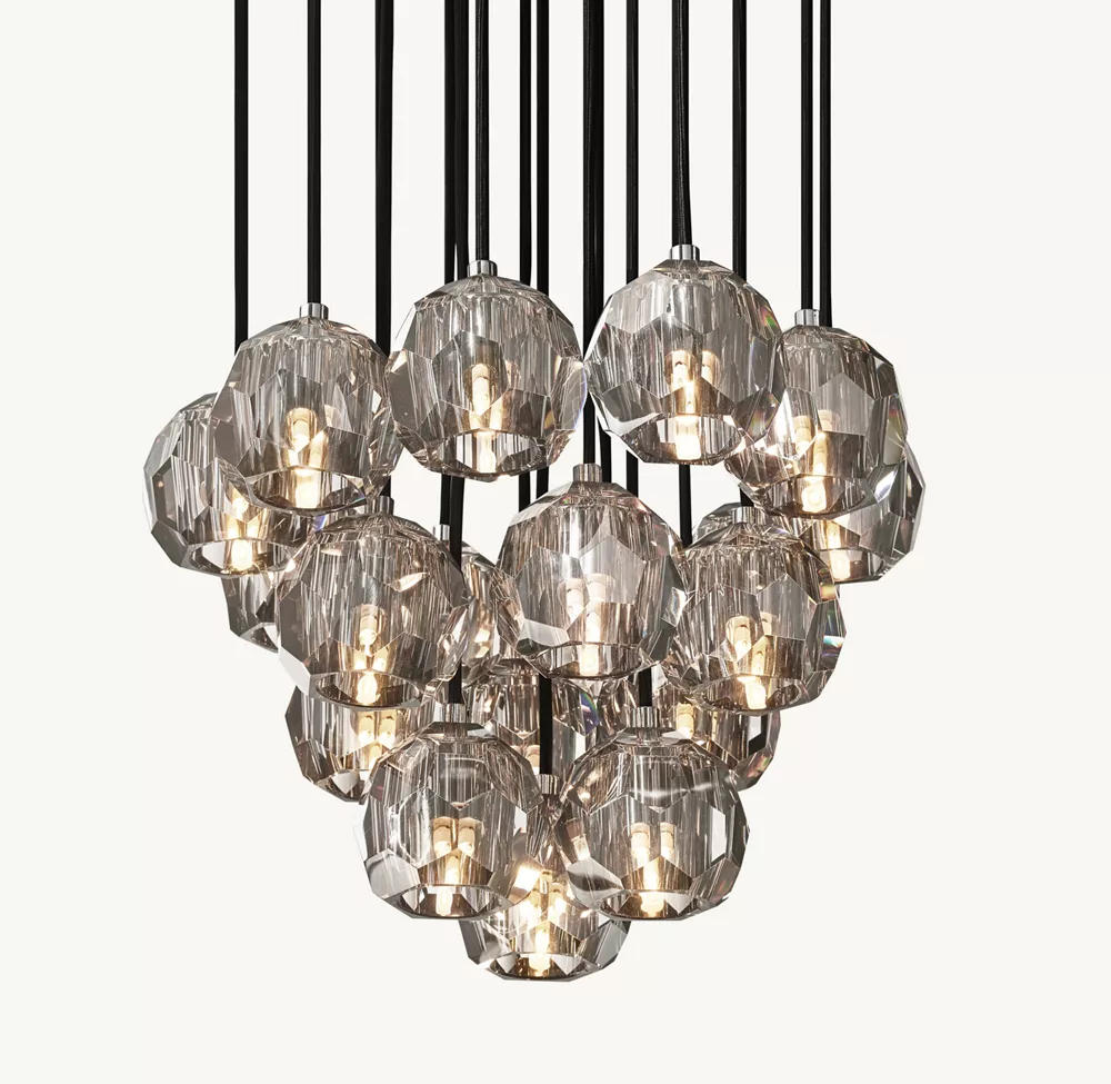 BOULE DE CRISTAL SMOKE GLASS ROUND CLUSTER CHANDELIER 19