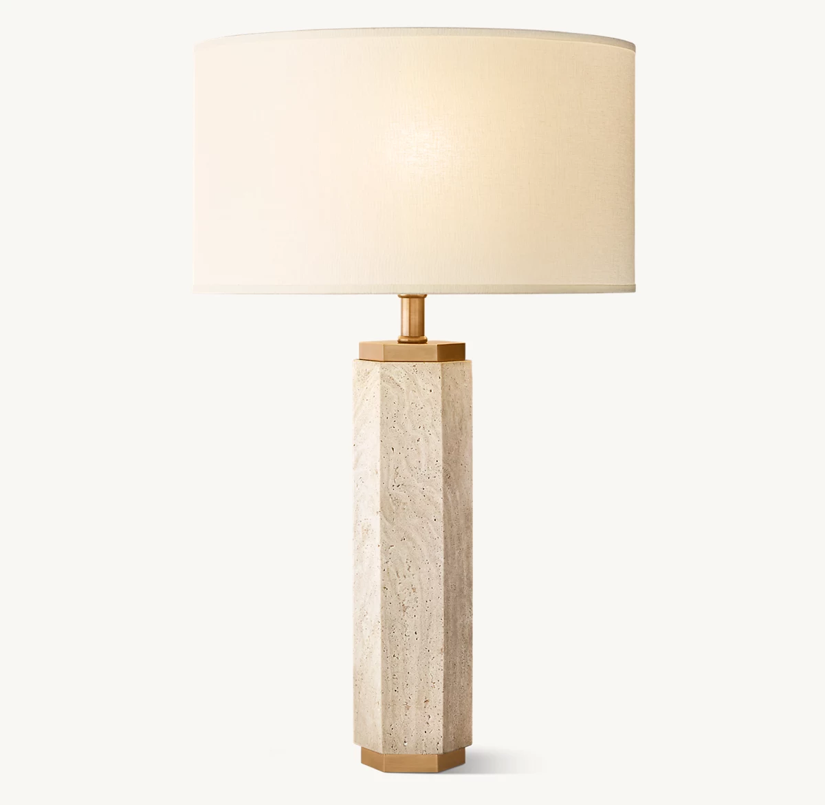 HEXAGONAL COLUMN TRAVERTINE TABLE LAMP - Vintage Brass