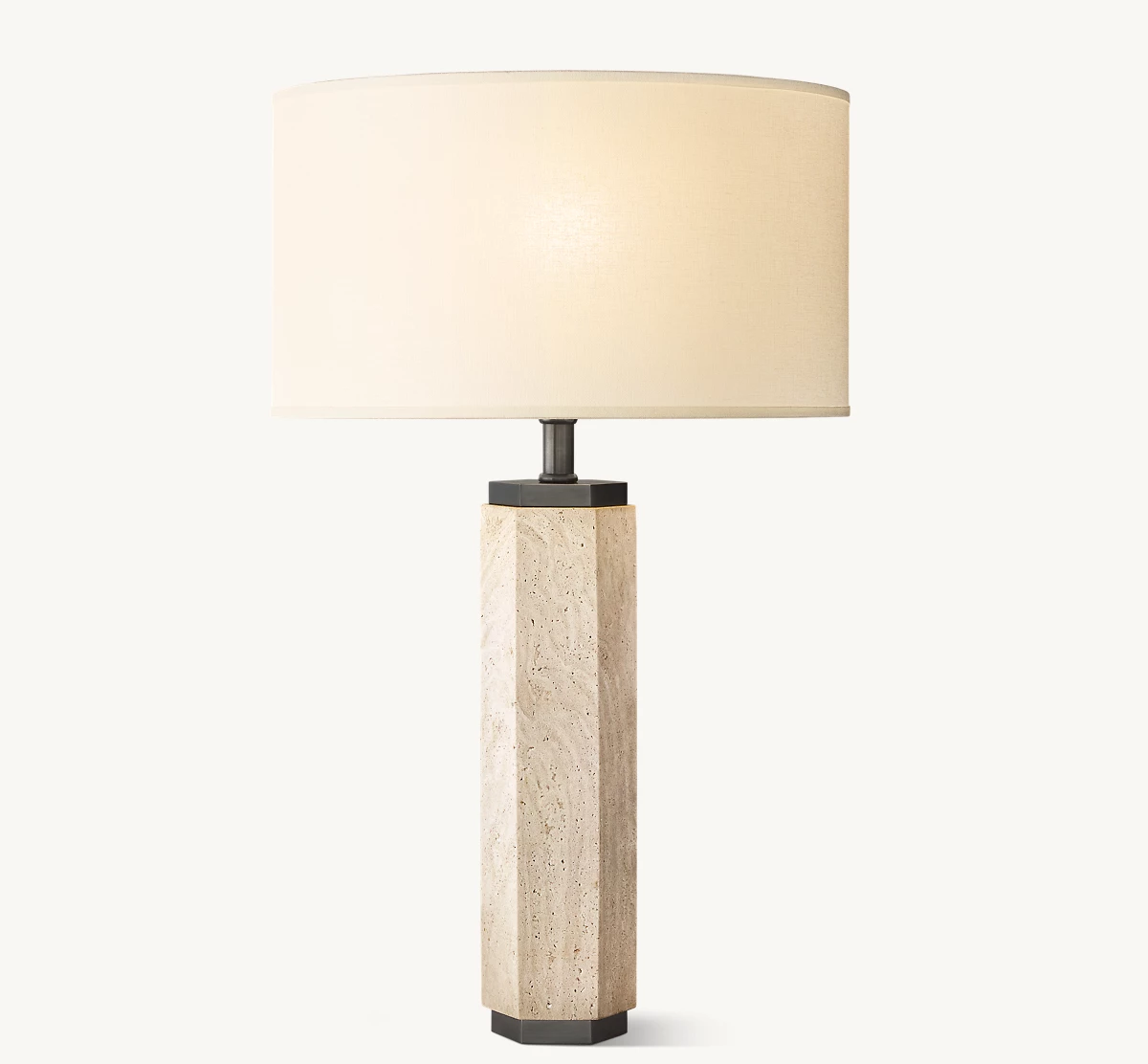 HEXAGONAL COLUMN TRAVERTINE TABLE LAMP - Bronze