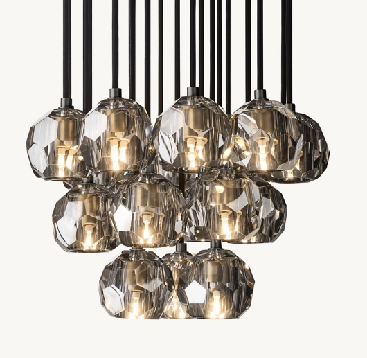 BOULE DE CRISTAL SMOKE GLASS ROUND CLUSTER CHANDELIER 19