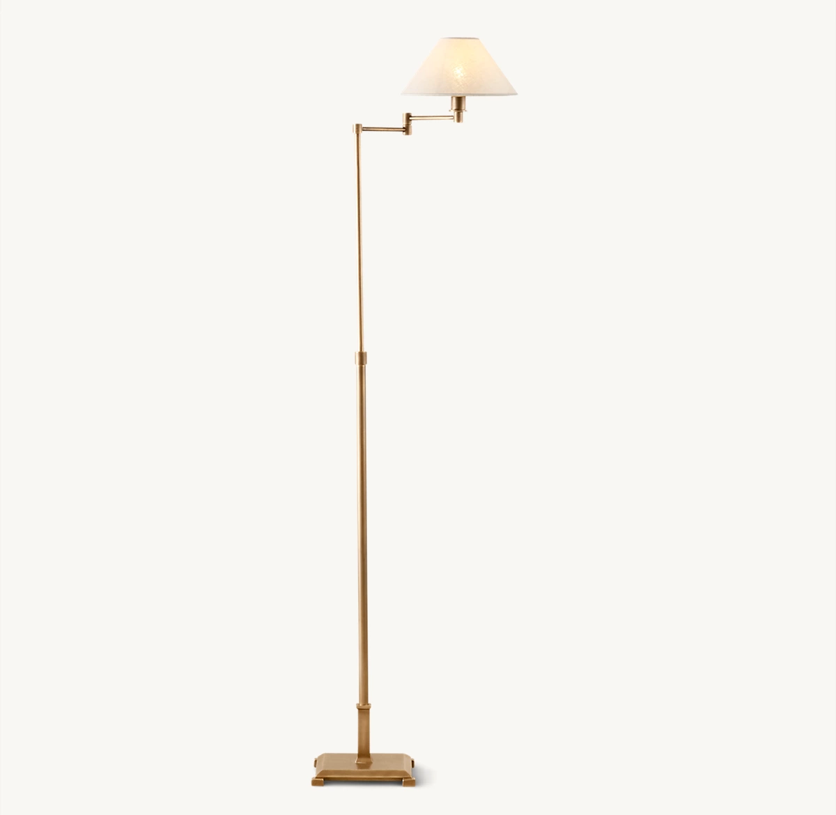 PETITE CANDLESTICK LINEN SHADE SWING-ARM FLOOR LAMP - Vintage Brass