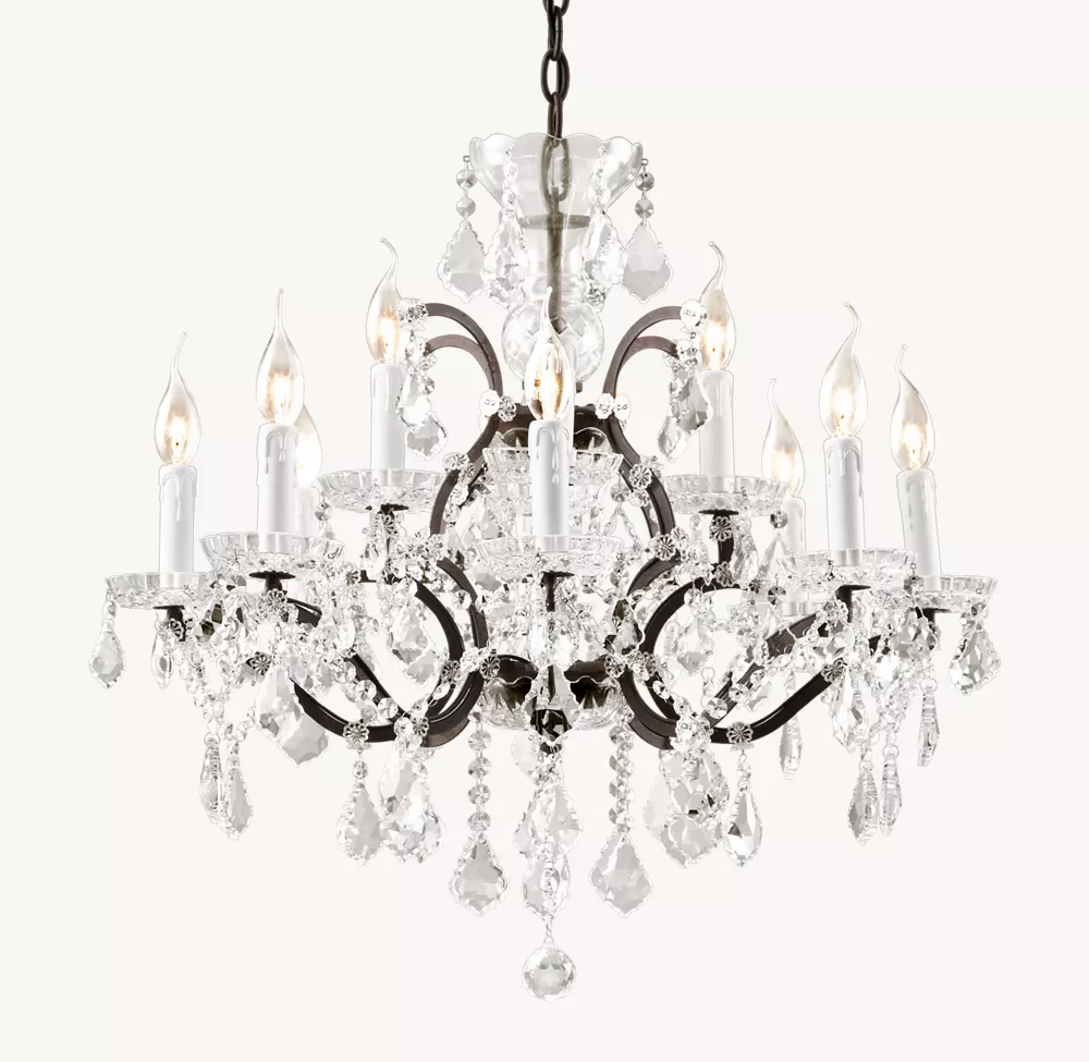 19TH C. ROCOCO IRON & CRYSTAL ROUND CHANDELIER 28