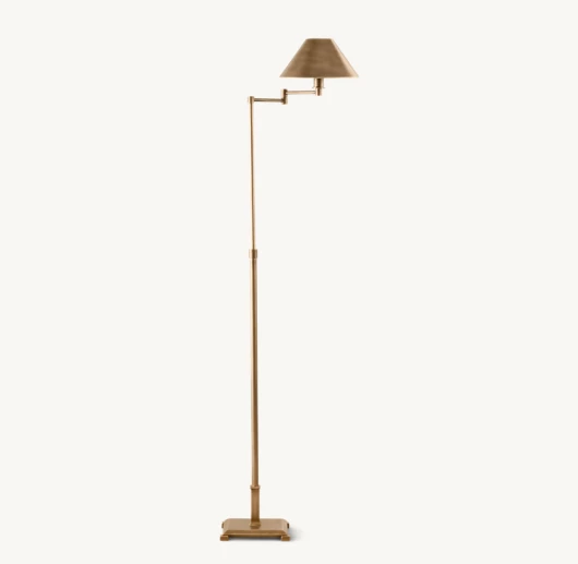 PETITE CANDLESTICK METAL SHADE SWING-ARM FLOOR LAMP