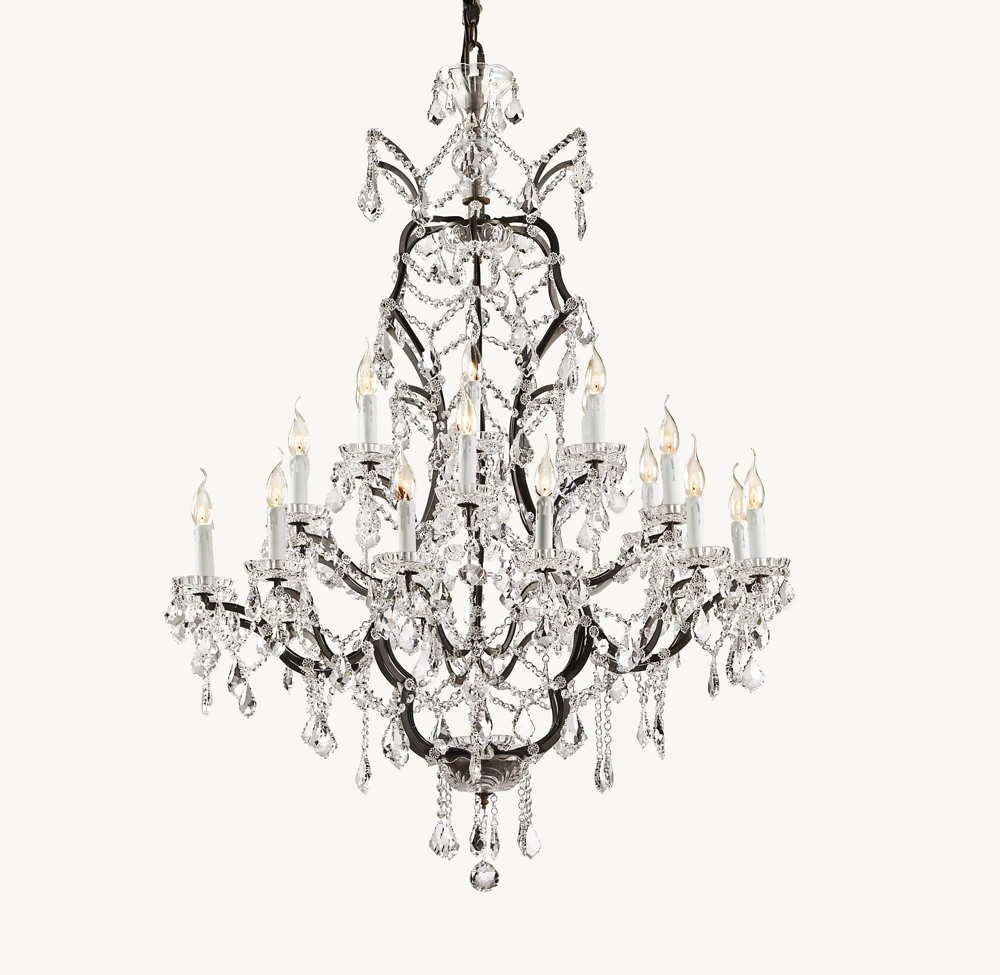 19TH C. ROCOCO IRON & CRYSTAL ROUND CHANDELIER 40