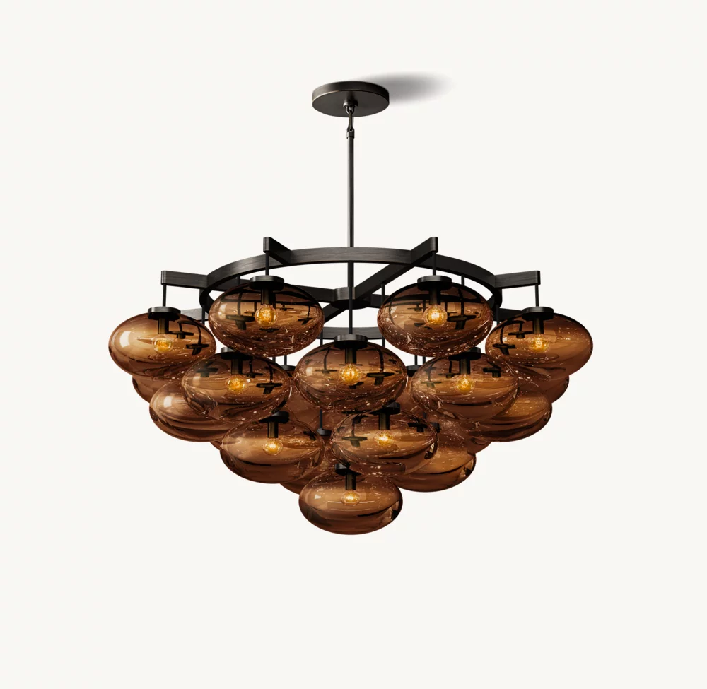 CABRETTE AMBER GLASS ROUND CHANDELIER 48