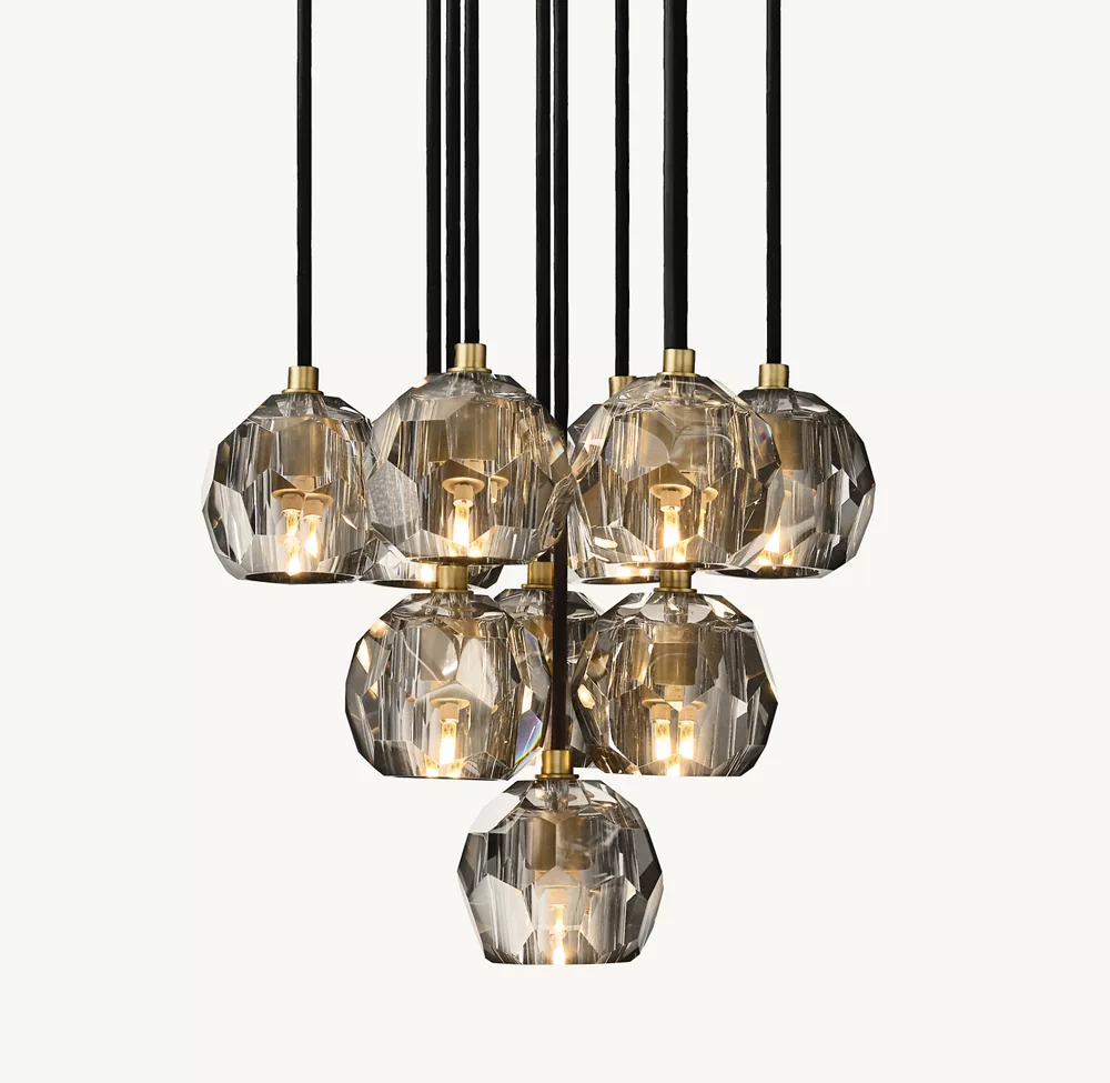 BOULE DE CRISTAL SMOKE GLASS ROUND CLUSTER CHANDELIER 14