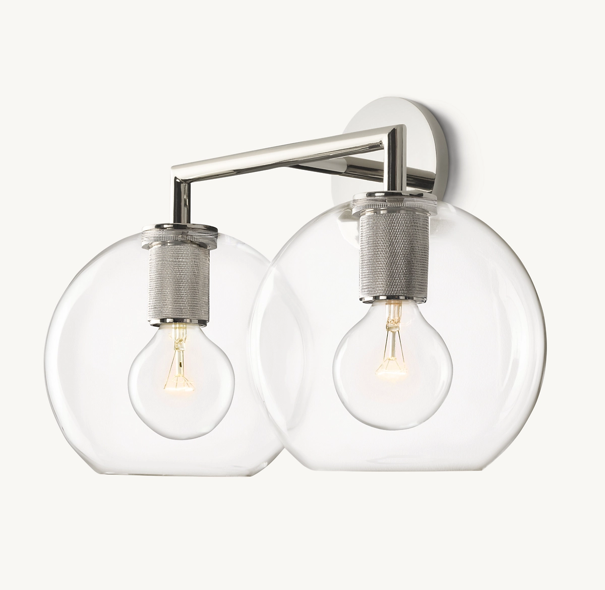 UTILITAIRE GLOBE SHADE DOUBLE SCONCE - Polished Nickel