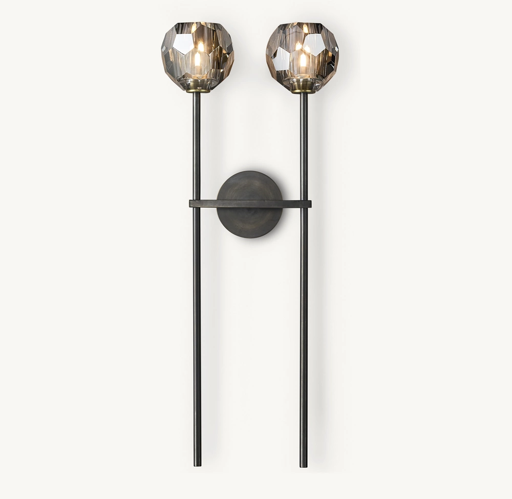 BOULE DE CRISTAL SMOKE GLASS GRAND DOUBLE SCONCE - Image 1