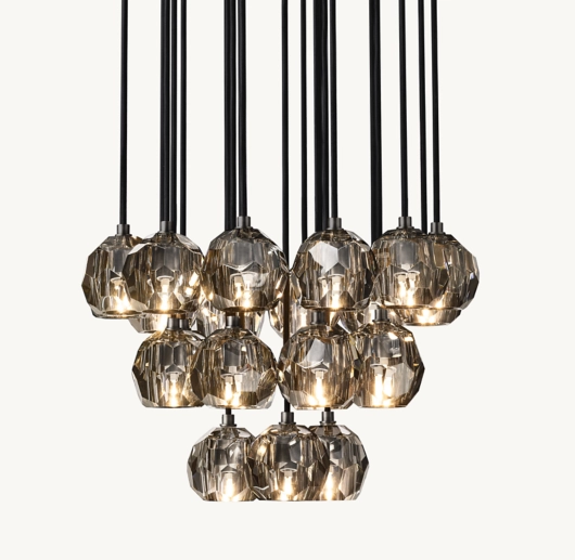 BOULE DE CRISTAL SMOKE GLASS ROUND CLUSTER CHANDELIER 24