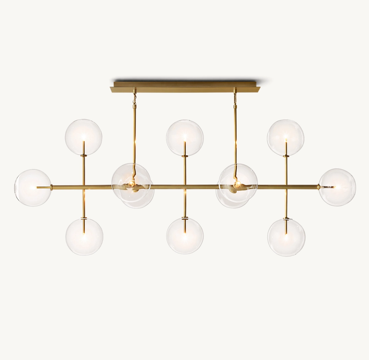 GLASS GLOBE MOBILE LINEAR CHANDELIER - Lacquered Burnished Brass