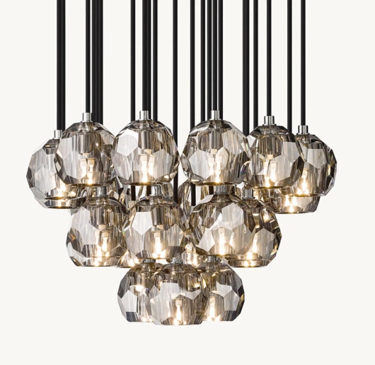 BOULE DE CRISTAL SMOKE GLASS ROUND CLUSTER CHANDELIER 24