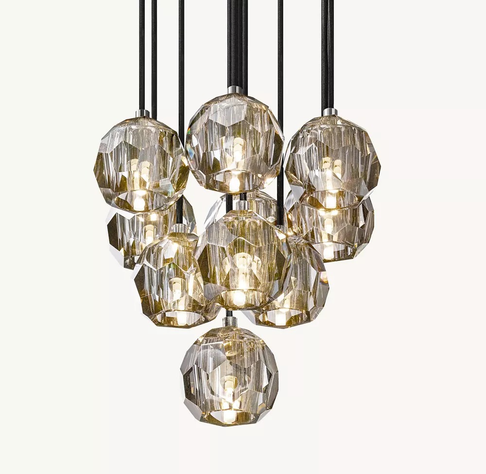 BOULE DE CRISTAL SMOKE GLASS ROUND CLUSTER CHANDELIER 14