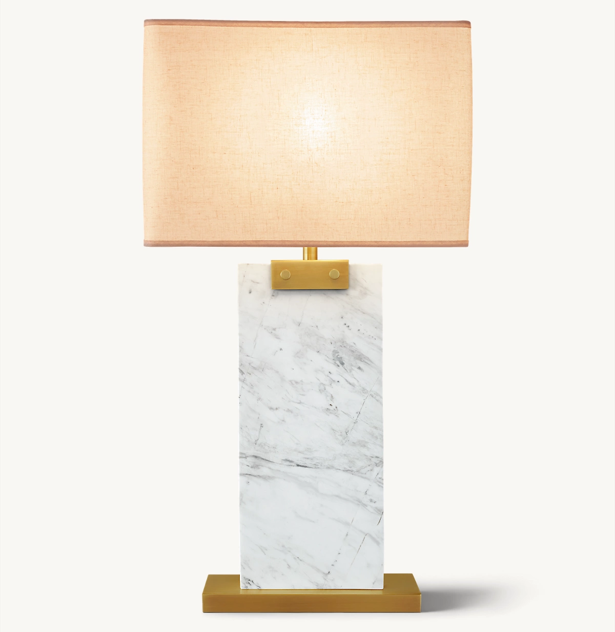 RECTANGULAR COLUMN MARBLE TABLE LAMP - Lacquered Burnished Brass