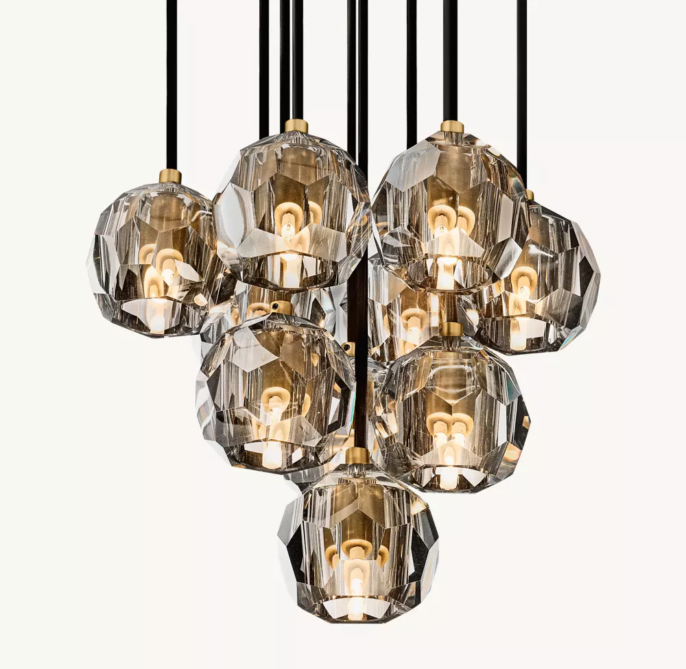 BOULE DE CRISTAL SMOKE GLASS ROUND CLUSTER CHANDELIER 14