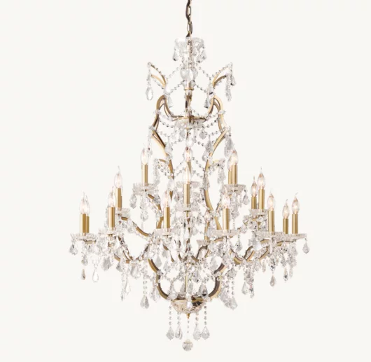 19TH C. ROCOCO IRON & CRYSTAL ROUND CHANDELIER 40
