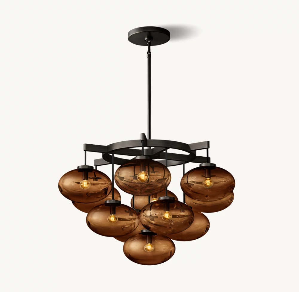 CABRETTE AMBER GLASS ROUND CHANDELIER 36