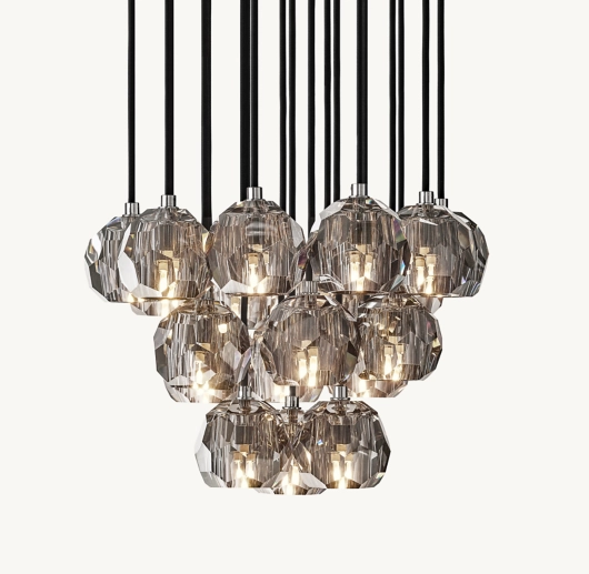 BOULE DE CRISTAL SMOKE GLASS ROUND CLUSTER CHANDELIER 19