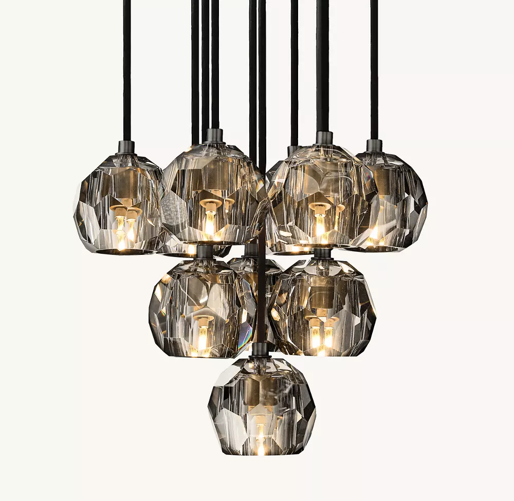 BOULE DE CRISTAL SMOKE GLASS ROUND CLUSTER CHANDELIER 14