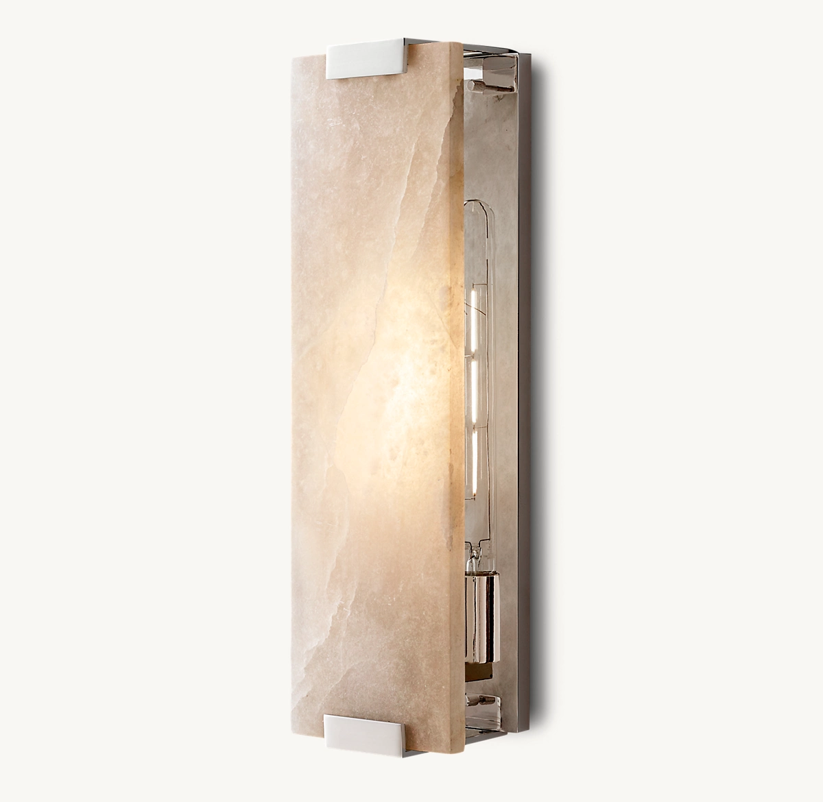 HAND-CARVED ALABASTER GRAND SCONCE - Polished Nickel