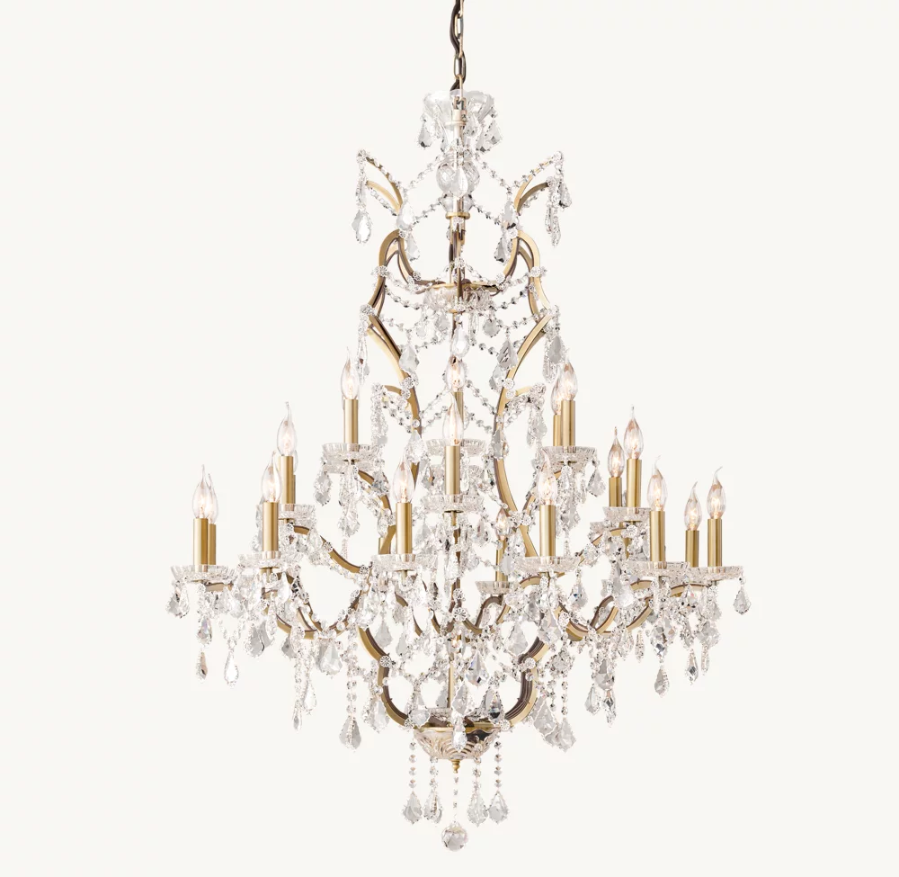 19TH C. ROCOCO IRON & CRYSTAL ROUND CHANDELIER 40