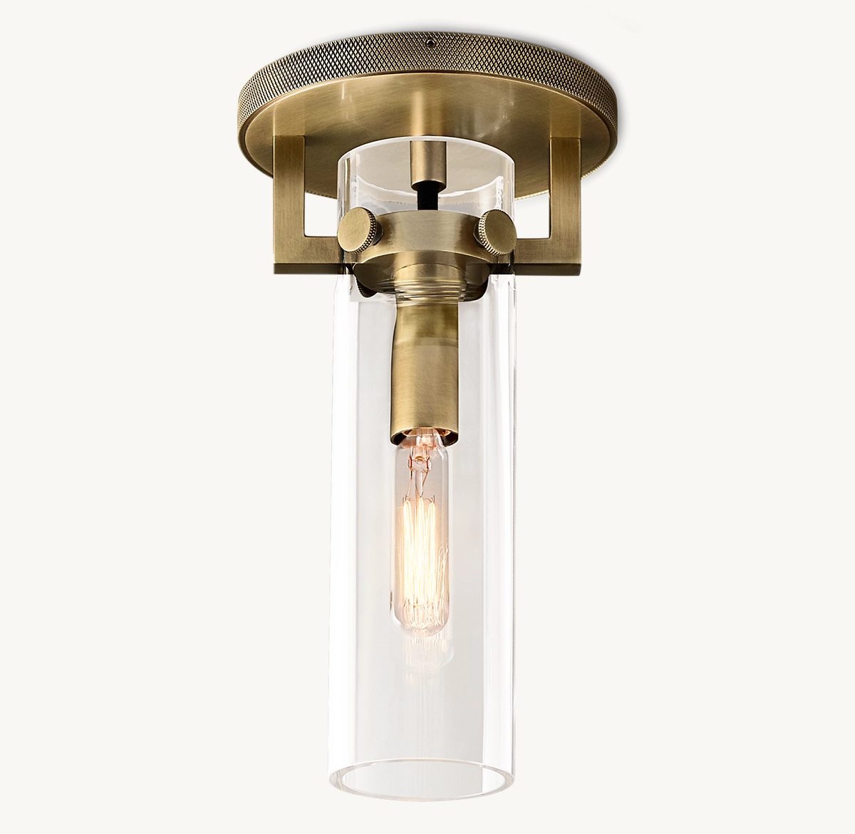 MACHINIST GLASS CYLINDER FLUSHMOUNT - Lacquered Burnished Brass