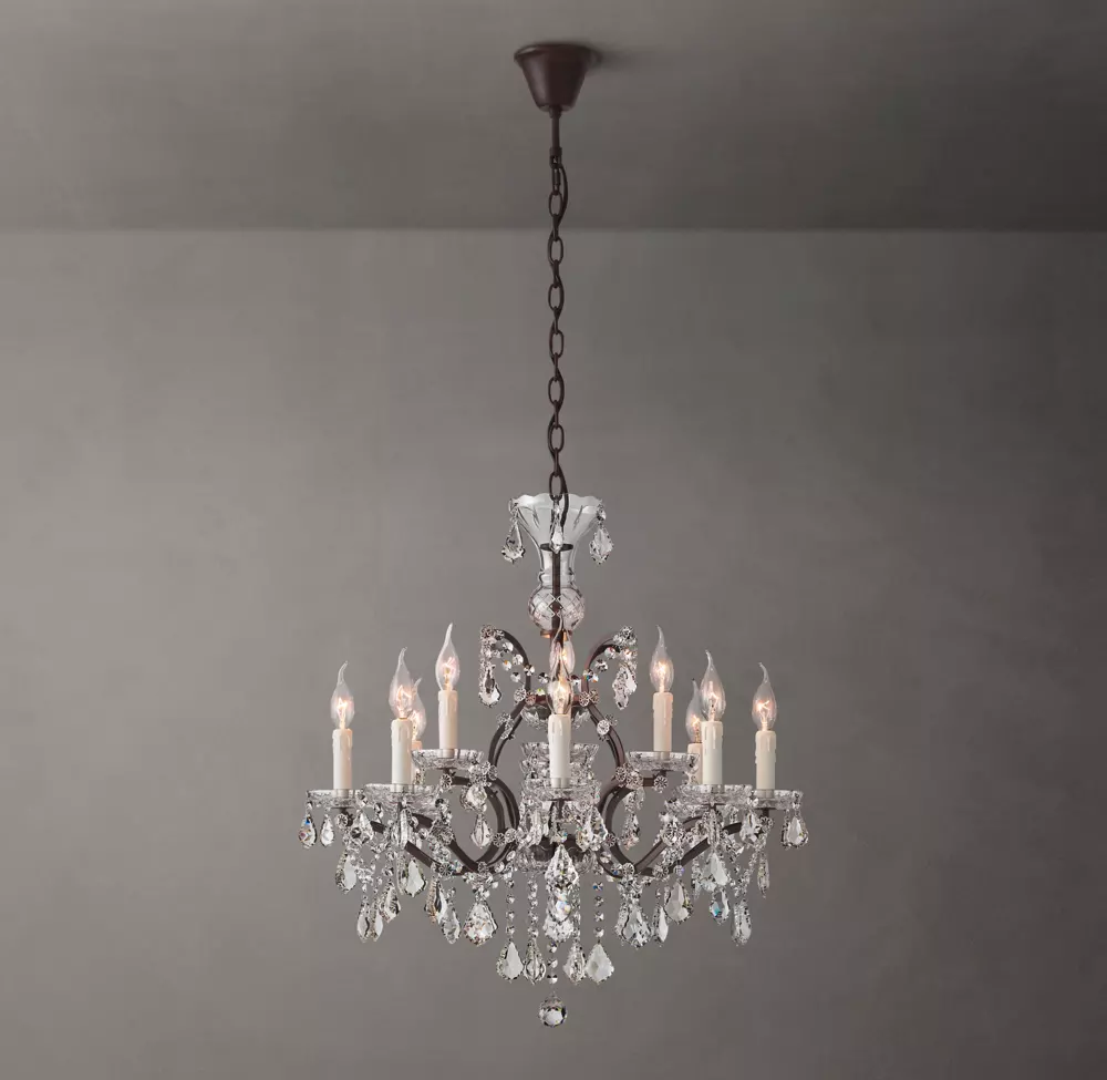19TH C. ROCOCO IRON & CRYSTAL ROUND CHANDELIER 28