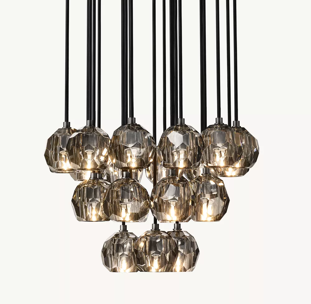 BOULE DE CRISTAL SMOKE GLASS ROUND CLUSTER CHANDELIER 24