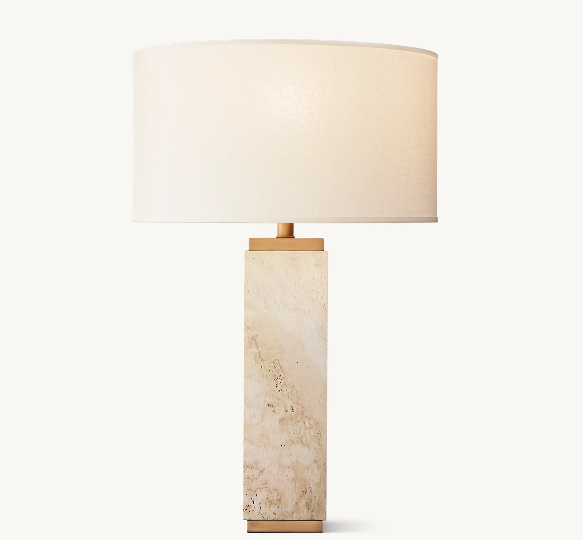SQUARE COLUMN TRAVERTINE TABLE LAMP - Vintage Brass