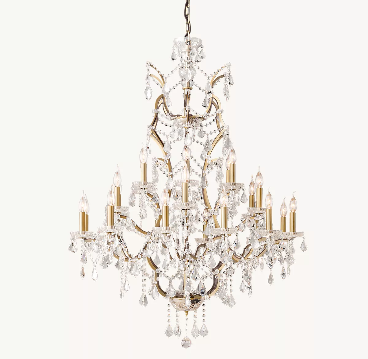 19TH C. ROCOCO IRON & CRYSTAL ROUND CHANDELIER 40
