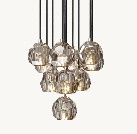 BOULE DE CRISTAL SMOKE GLASS ROUND CLUSTER CHANDELIER 14