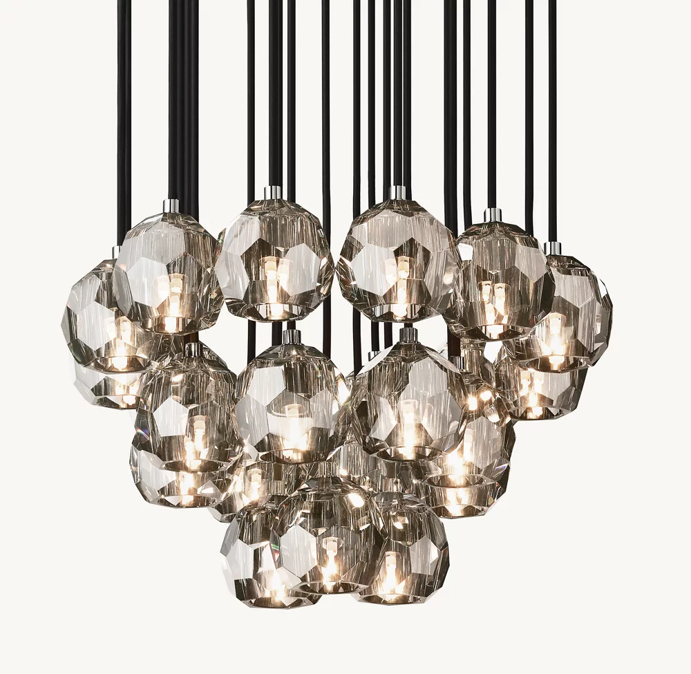 BOULE DE CRISTAL SMOKE GLASS ROUND CLUSTER CHANDELIER 24