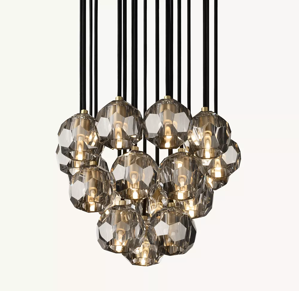BOULE DE CRISTAL SMOKE GLASS ROUND CLUSTER CHANDELIER 19