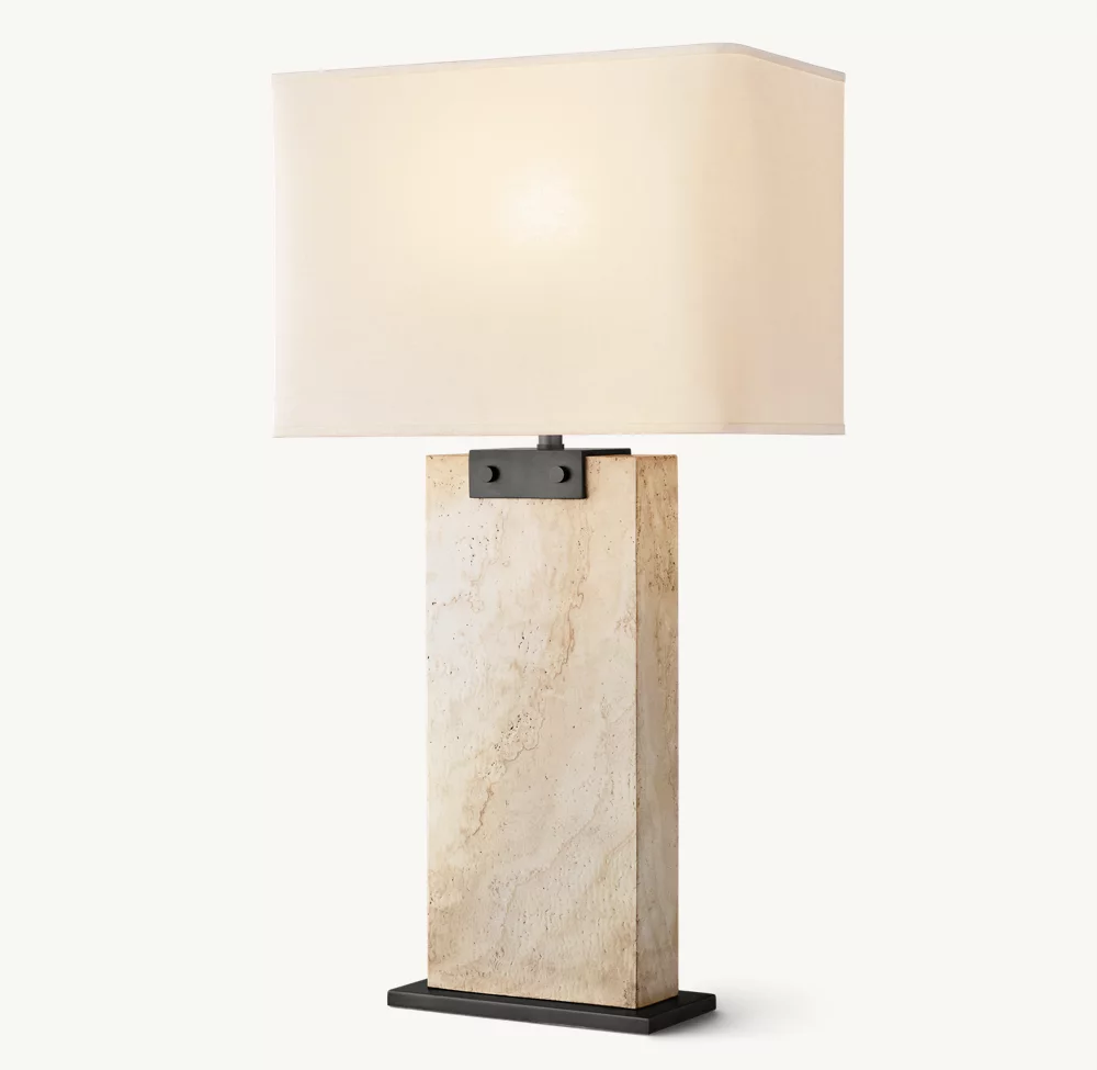 RECTANGULAR COLUMN TRAVERTINE TABLE LAMP - Image 3