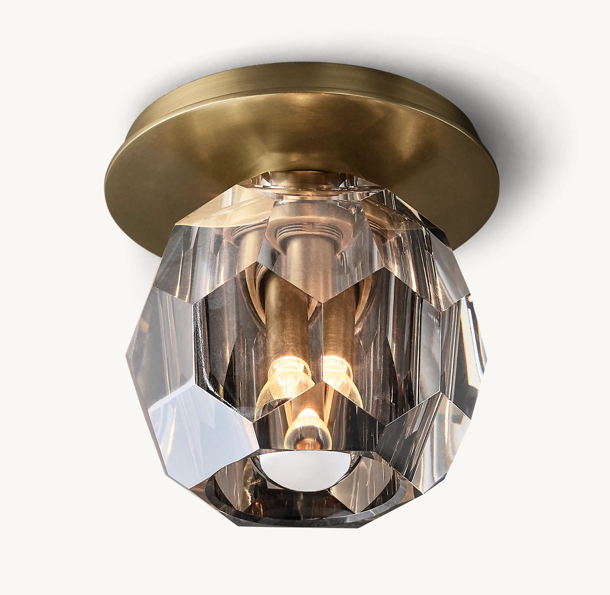 BOULE DE CRISTAL SMOKE GLASS PETITE FLUSHMOUNT - Lacquered Burnished Brass