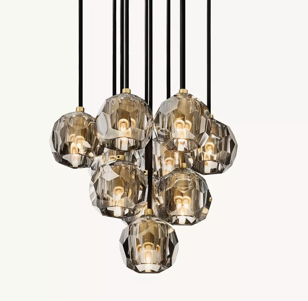BOULE DE CRISTAL SMOKE GLASS ROUND CLUSTER CHANDELIER 14