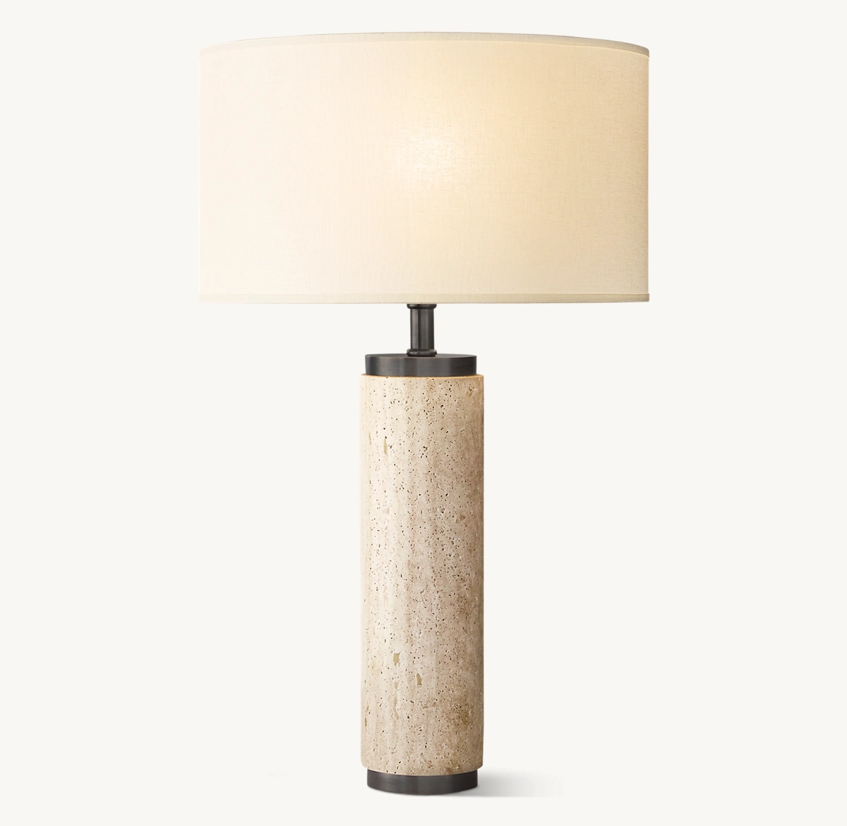 CYLINDRICAL COLUMN TRAVERTINE TABLE LAMP - Bronze