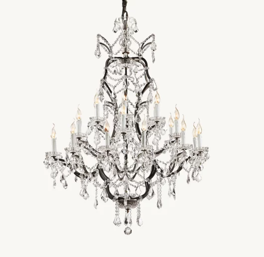 19TH C. ROCOCO IRON & CRYSTAL ROUND CHANDELIER 40