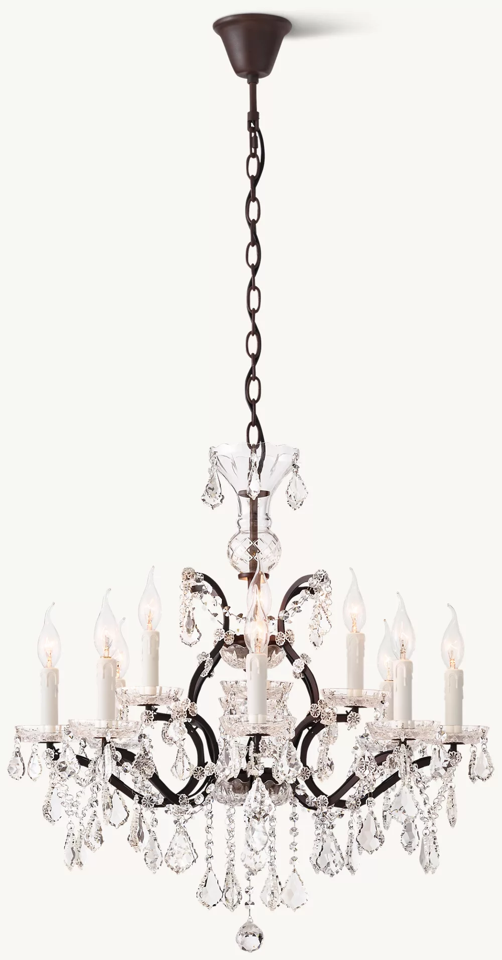 19TH C. ROCOCO IRON & CRYSTAL ROUND CHANDELIER 28