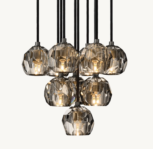 BOULE DE CRISTAL SMOKE GLASS ROUND CLUSTER CHANDELIER 14