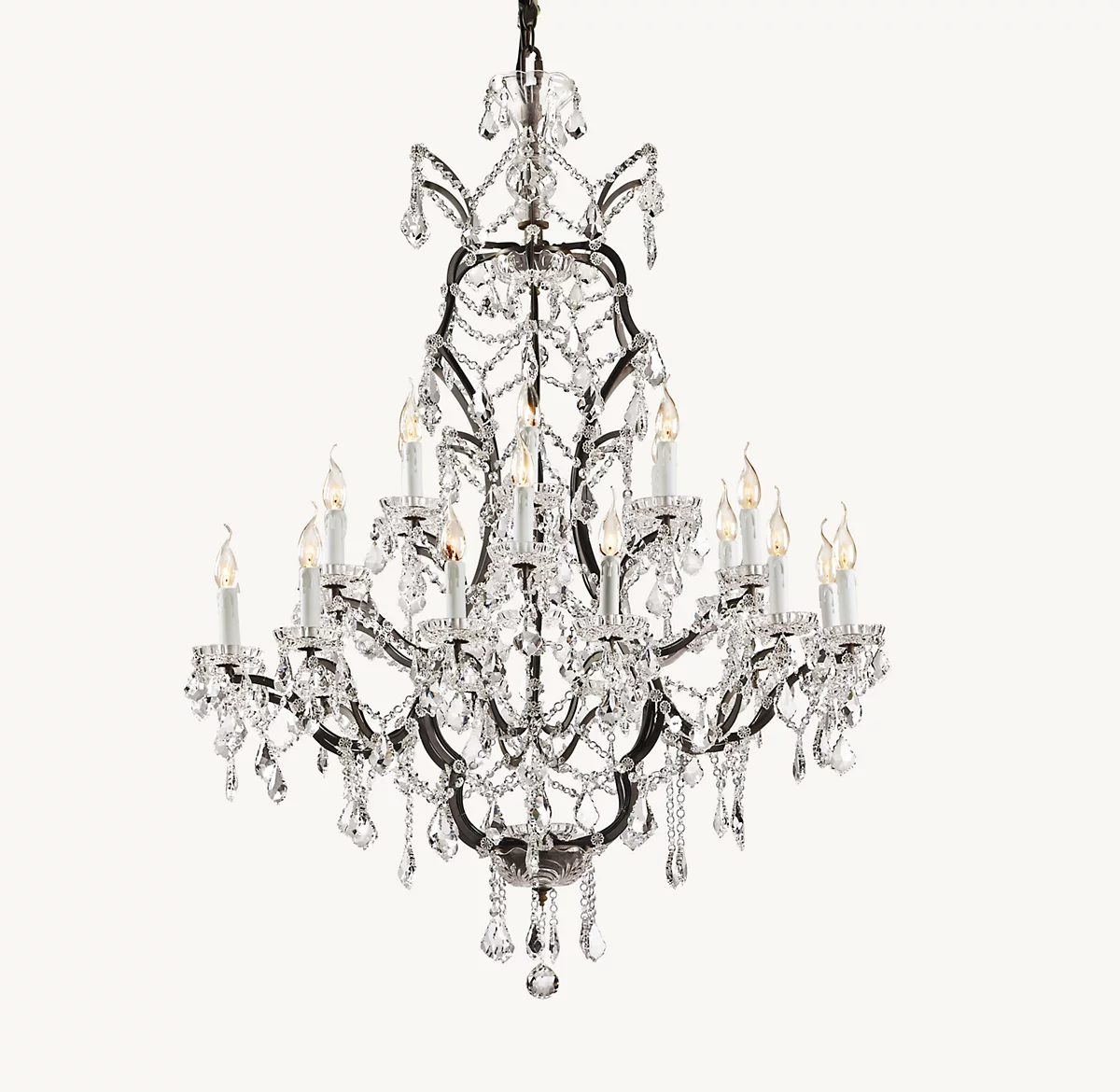 19TH C. ROCOCO IRON & CRYSTAL ROUND CHANDELIER 40